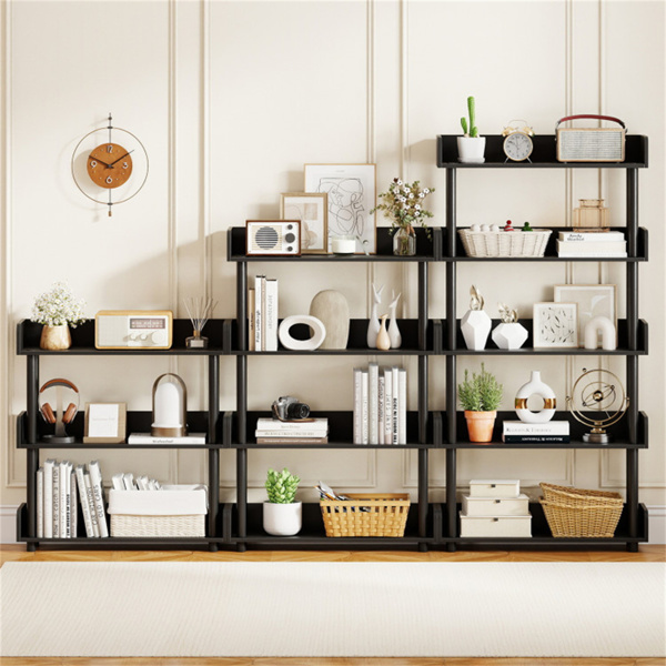 5层防翻倒开放式书架，带高架腿，黑色展示架，适用于家庭办公室-4