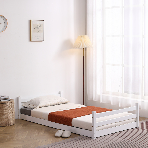 白色 油漆面 松木+胶合板 头尾横撑护栏 Twin 儿童木床 直梯 可拆分成单层床 双层床-40
