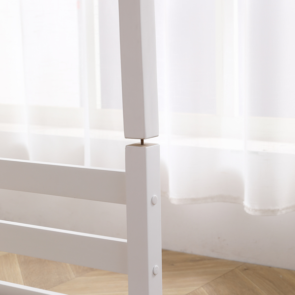 白色 油漆面 松木+胶合板 头尾横撑护栏 Twin 儿童木床 直梯 可拆分成单层床 双层床-16