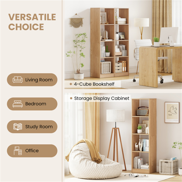节省空间的5层窄书架，4立方开放式储物架，用于客厅学习-自然色-4