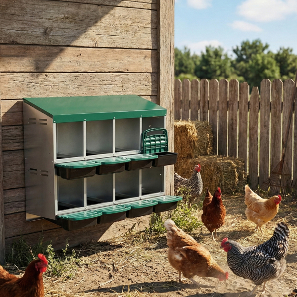 8隔间 106*52*79cm 斜顶房屋 绿色 铁+塑料 喂食用品-9