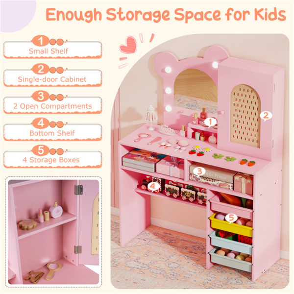 安全的幼儿梳妆台套装，防倾倒设计，圆角和坚固的MDF结构  粉色-10