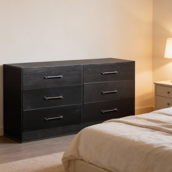 黑色 刨花板+无纺布 贴三胺 134*40*67cm 双排3层6抽 抽屉柜 饰面布抽柜-11