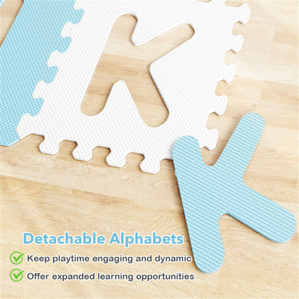 26PCS ABC字母EVA泡沫游戏垫，31.75×31.75×1.02cm不含双酚A防滑地砖，10个月以上，蓝色+白色-10