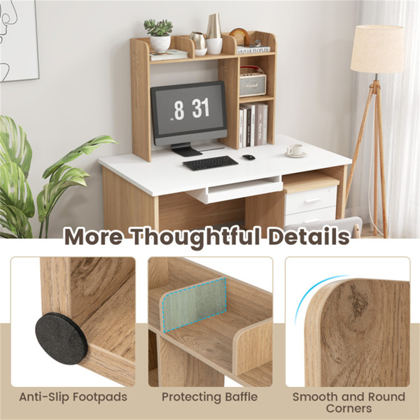 自然色桌面书架，适用于27英寸/68.58厘米显示器，93.98×25.40×73.66厘米工程木桌把手，带防倾倒套件，容量100磅-6