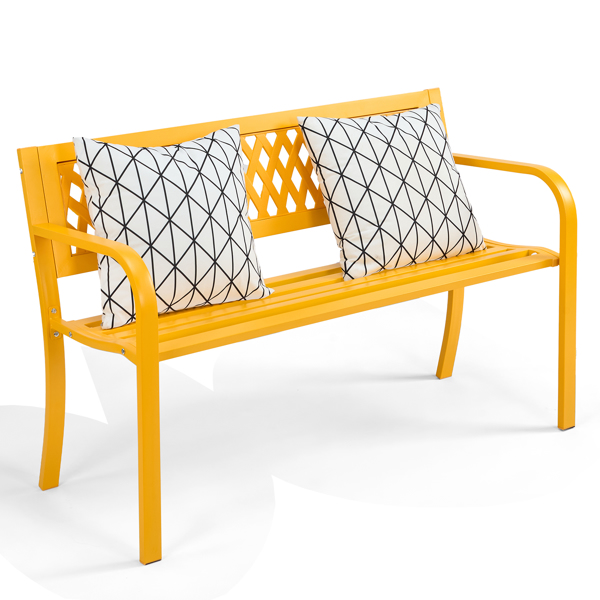 47in PVC网格靠背 黄色 铁长椅-12