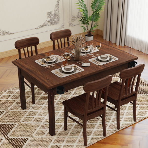 63英寸 x 40英寸棋盘游戏桌，配有可拆卸桌面，适合4-6人玩耍，兼具游戏和用餐功能，实木桌腿，防滑游戏垫，旋转式杯架 - 复古棕色，不支持self-pick up且不支持指定仓库发货-2