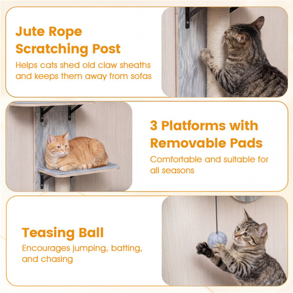 门挂猫树5层高度可调4层攀爬无钻公寓灰色-9