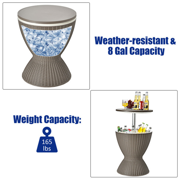 棕色户外仿藤冰冷却器边桌8Gal 2高度可调，带排水塞-8