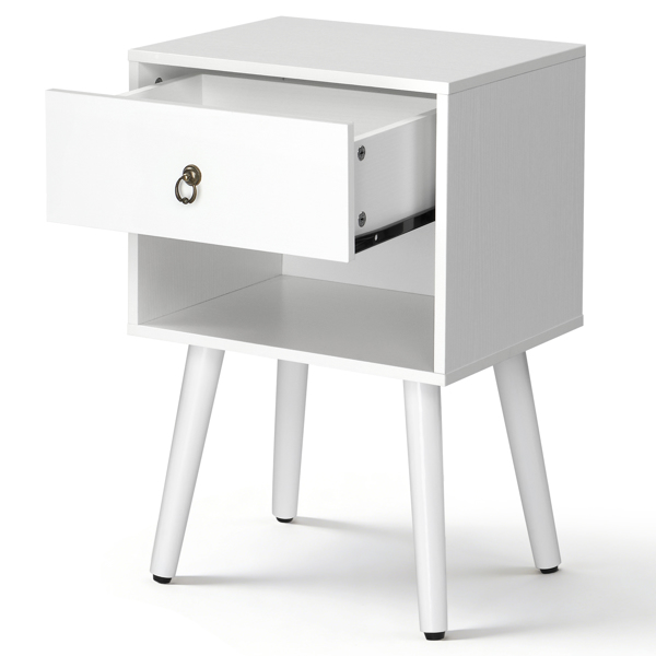 白色 P2刨花板+实木腿 贴麻面三胺 拉环拉手 38*30*55cm 一抽带下隔层 床头柜 1PC-16