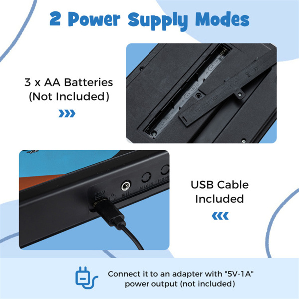 49键儿童电子键盘，带麦克风，8种音调和节奏，适合3岁儿童的教育音乐玩具-黑色-5