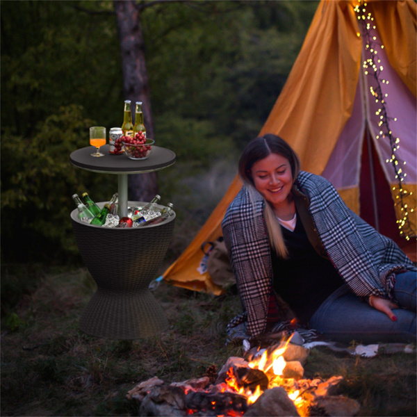 黑色户外仿藤冰冷却器边桌8Gal 2高度可调，带排水塞-11