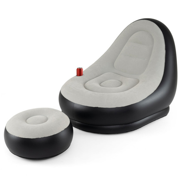 奥斯曼式充气沙发套装，104.14×127×90.17cm植绒PVC充气沙发，容量220LBS，带杯架，灰色+黑色-2