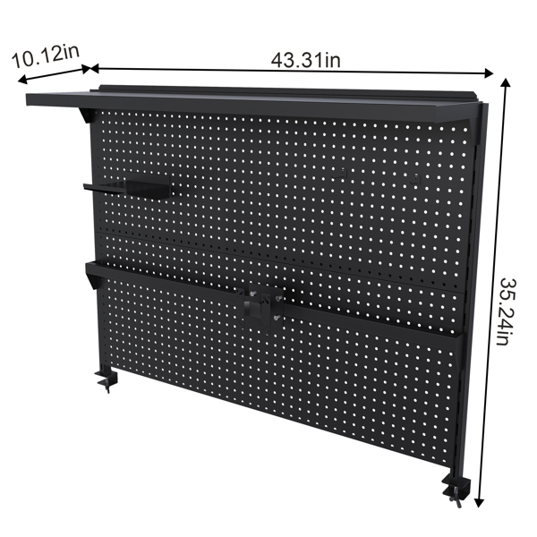 夹式桌面洞洞板，带单显示器支架，43x35英寸钢制洞洞板收纳架，配挂钩和可移动面板，适用于游戏和办公，黑色-4
