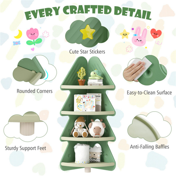 4层儿童圣诞树角书架、防坠落护栏和防倾倒套件，适用3年以上-9