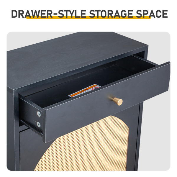 藤面1抽2翻斗 鞋柜 刨花板 54*24*110cm 黑色-7