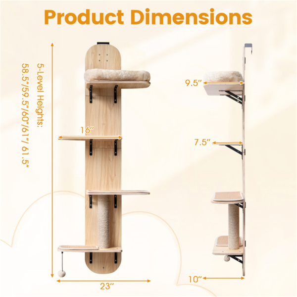 门挂猫树5层高度可调4层攀爬无钻公寓米色-3