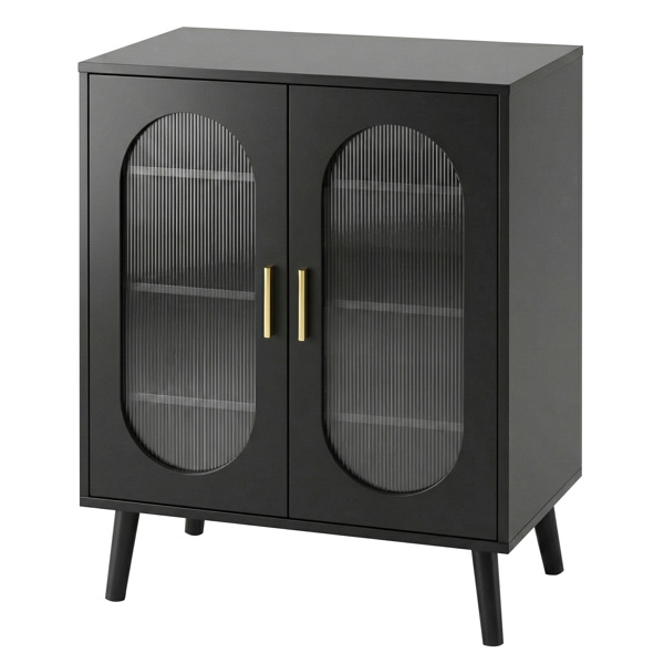 2门阳光板高脚内部4层带USB灯带24键可调节 鞋柜 刨花板 + 阳光板 68*40*83.5 cm 黑色-11