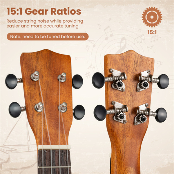 21英寸实心桃花心木Ukulele，配有15:1专业调音器，适合初学者的完整入门套件-7