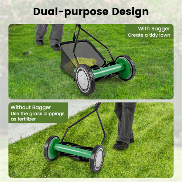 14英寸推式割草机，带抓草袋 绿色-9
