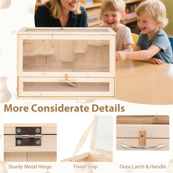 带翻转屋顶的冷杉木仓鼠笼，豚鼠和刺猬的多阶梯活动区-7