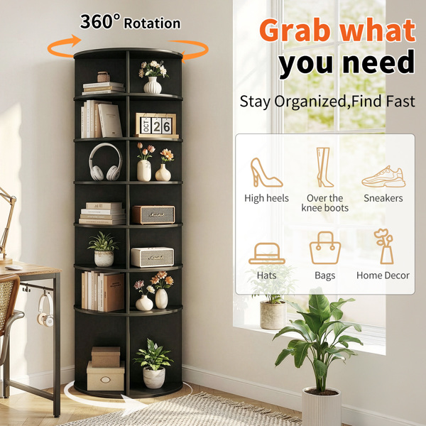 7 层 可360° 旋转 木塑板 60*60*184cm 鞋架 黑色-8