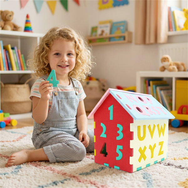 3D益智游戏室儿童垫，30.48×26.67×31.75cm EVA泡沫联锁垫，字母数字匹配，多色-5