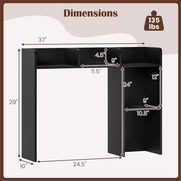 黑色桌面书架，适用于27英寸/68.58厘米显示器，93.98×25.40×73.66厘米工程木桌把手，带防倾倒套件，容量100磅-4