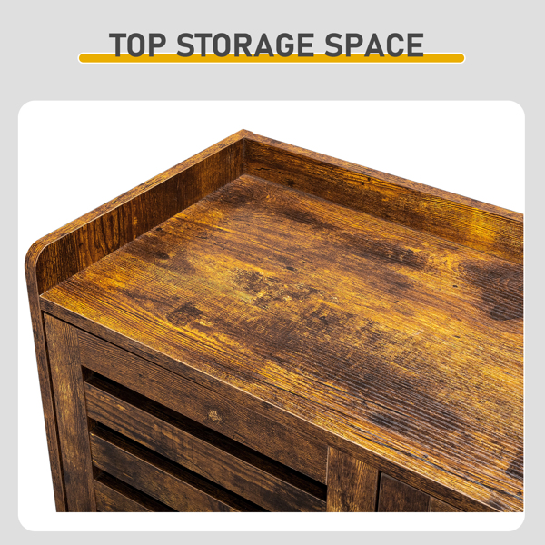 2门带5个开放格桌面带挡板 鞋柜 密度板 116*35.5*107cm 腐木色-9