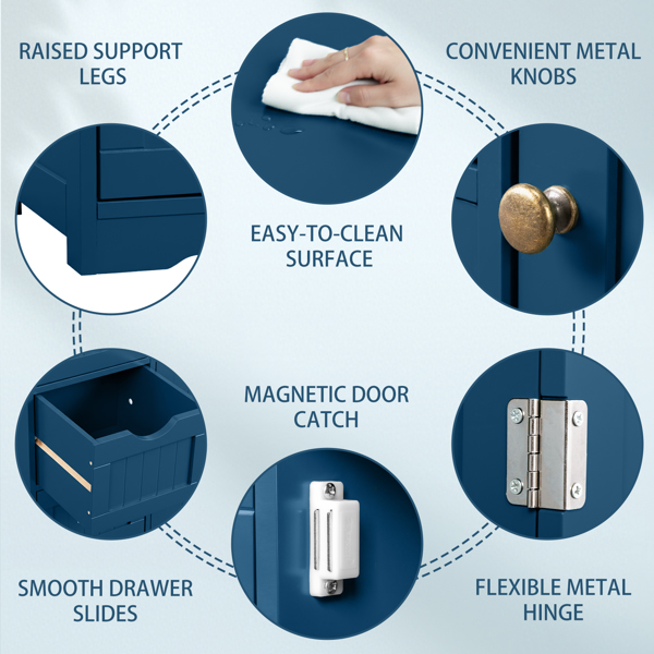 海军蓝  密度板喷漆+三胺贴面 竖纹 56*30*82.5cm  4抽 1门 浴室立柜-13