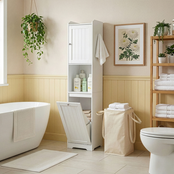 白色 刨花板三胺贴面 竖纹 40*40*180cm 1门+带无纺布收纳袋下翻门抽 浴室立柜-10