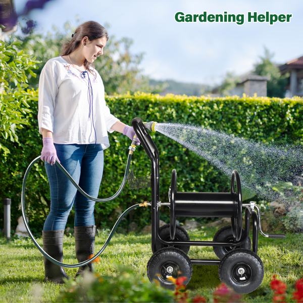 97*53*100cm 黑色 铁质 带绿色水管 铁轮辐 水管车-9