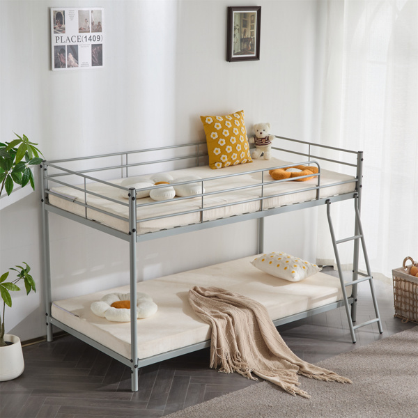 灰色 Twin 圆管双层矮床 护栏斜梯 铁床 美国-7