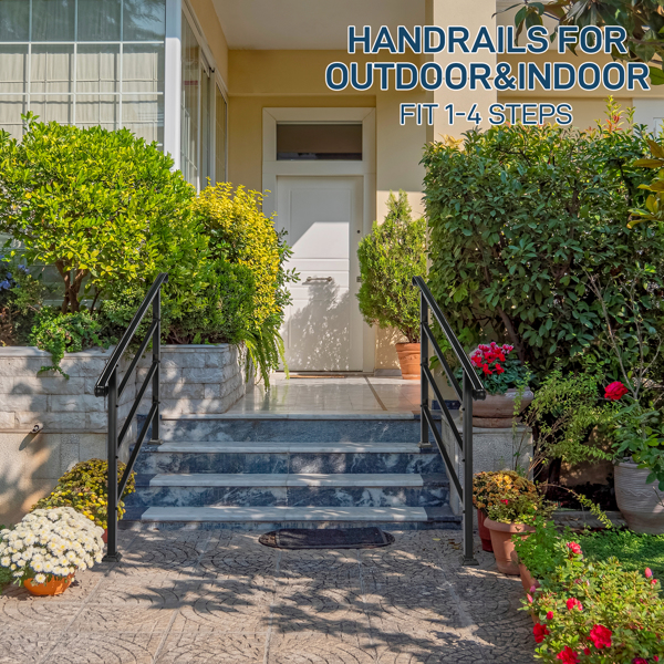 哑光黑色   1-4阶 可调节  卷边扶手 庭院楼梯扶手-2