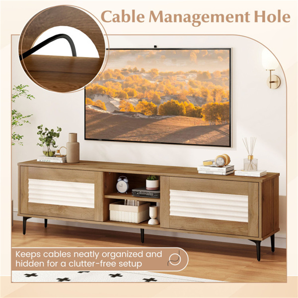 63英寸娱乐中心，带开放式架子，5个金属腿有线电视管理控制台-4