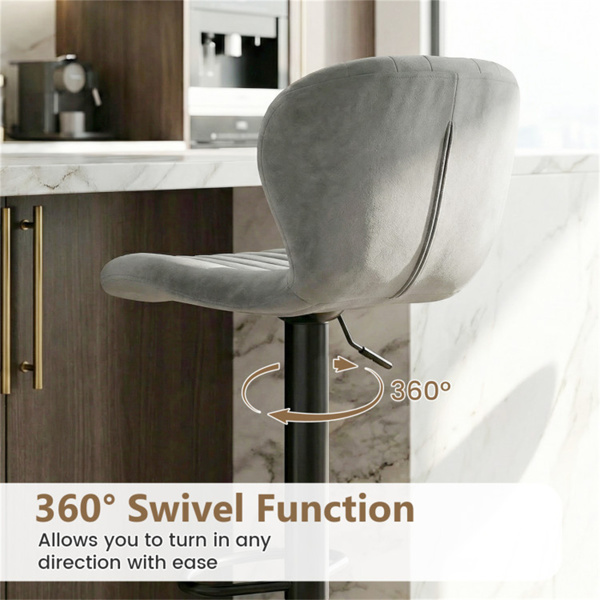 2件套可调高度酒吧凳，带360°旋转，荷兰天鹅绒软垫酒吧椅，适用于厨房岛-灰色-8
