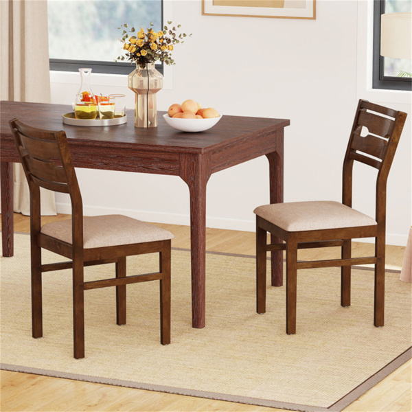 2把实心橡胶木餐椅套装，农舍风格，带中空靠背的软垫无扶手椅-2