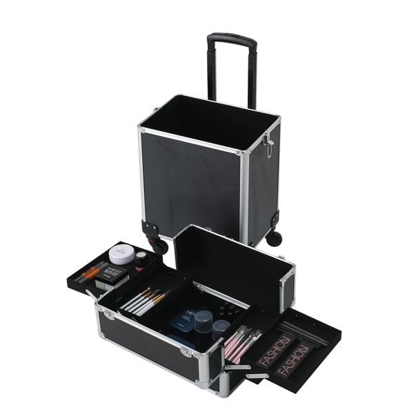 【SM】四合一铝合金拉杆化妆箱纹绣箱 黑色-27