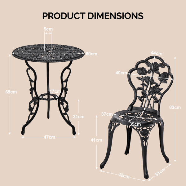 2pcs单人椅和1pc圆桌 玫瑰花型 黑色 铸件套装-7