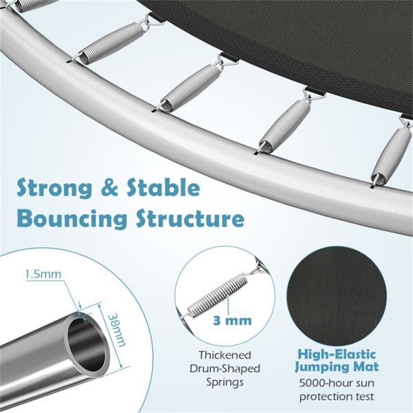 8FT蹦床，带安全罩，243.84cm圆形蹦床，适合3岁以上儿童和成人，静态容量880LBS，黑色-5