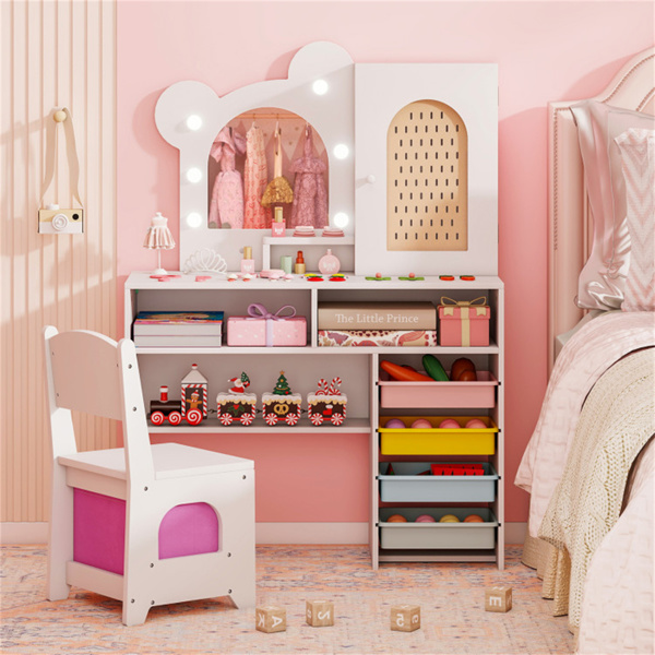 安全的幼儿梳妆台套装，防倾倒设计，圆角和坚固的MDF结构  白色-2