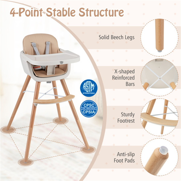 6合1可转换婴儿高脚椅，榉木框架5点式安全带，适用于6-36个月大的婴儿-7