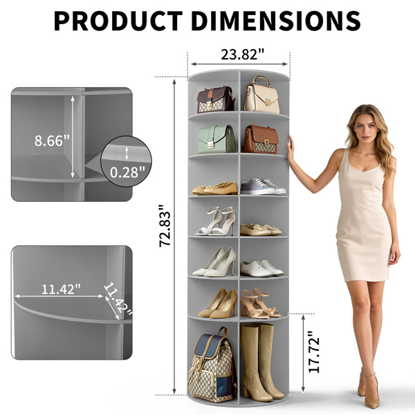 7 层 可360° 旋转 木塑板 60*60*184cm 鞋架 灰色-3