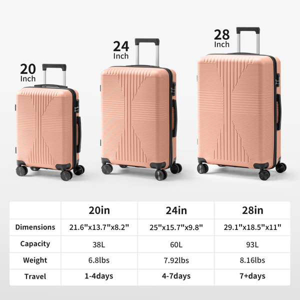 非TSA海关锁三合一 PP拉杆箱 20in 24in 28in PP 粉色-18