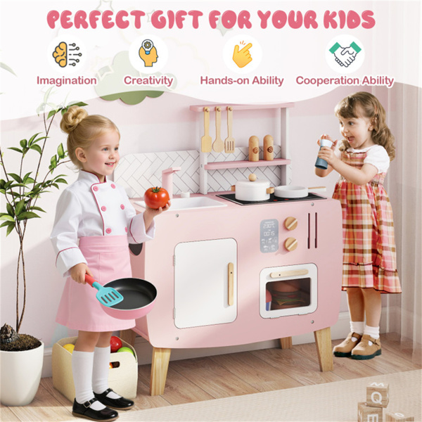 木制儿童厨房玩具套装，配有厨具配件、储物柜和幼儿挂钩-10