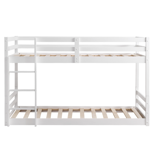 白色 油漆面 松木+胶合板 头尾横撑护栏 Twin 儿童木床 直梯 可拆分成单层床 双层床-4