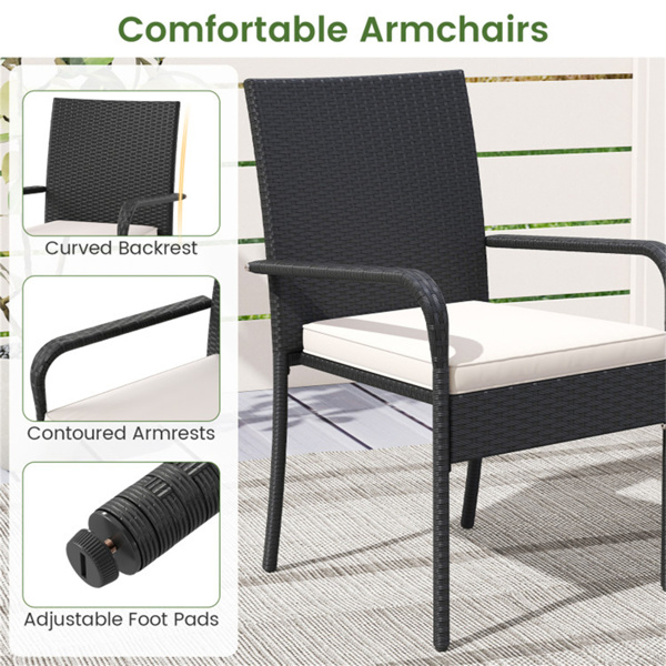 3件套露台PE柳条小酒馆套装，钢化玻璃双层边桌户外椅子套装-白色-10