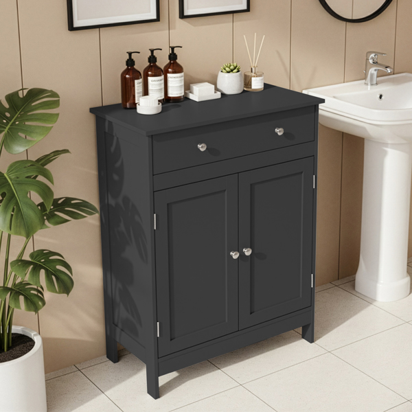 黑色 刨花板三胺贴面 60*30*80cm 双门 单抽 浴室立柜-10