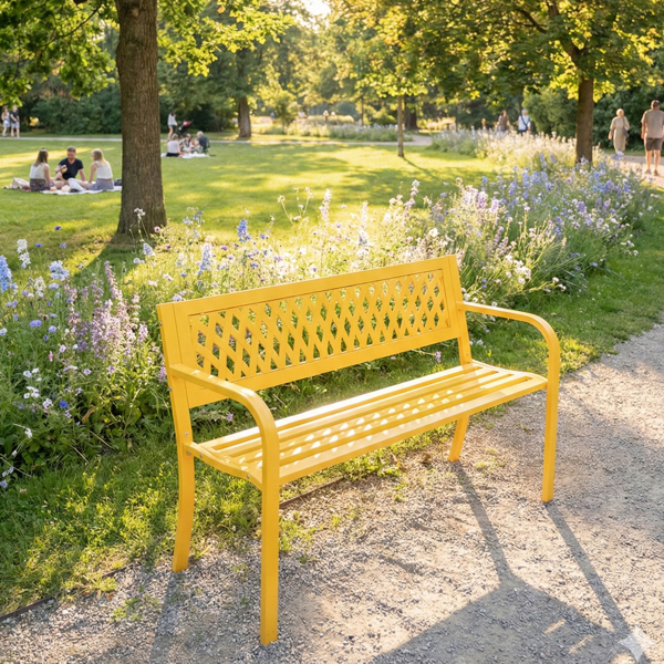 47in PVC网格靠背 黄色 铁长椅-7