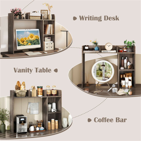 橡木色桌面书架，适用于27英寸/68.58厘米显示器，93.98×25.40×73.66厘米工程木桌把手，带防倾倒套件，容量100磅-6